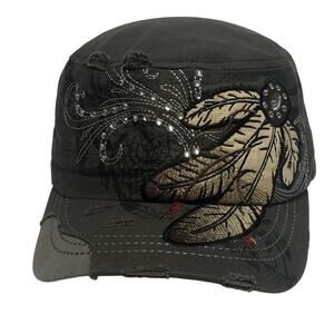 Savana Women’s Brown Distressed Feather Hat Adjustable Strap